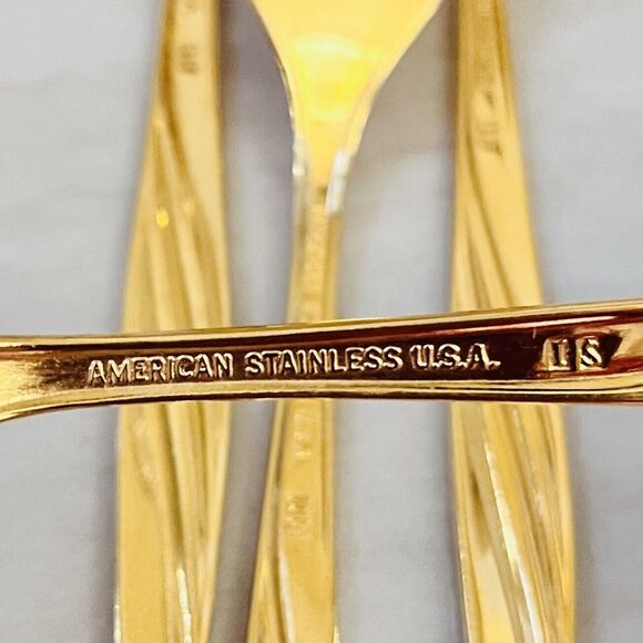 INTERNATIONAL SILVER American Flair Gold (Gold Electroplate) 12 Pc Flatware USA - Picture 11 of 11